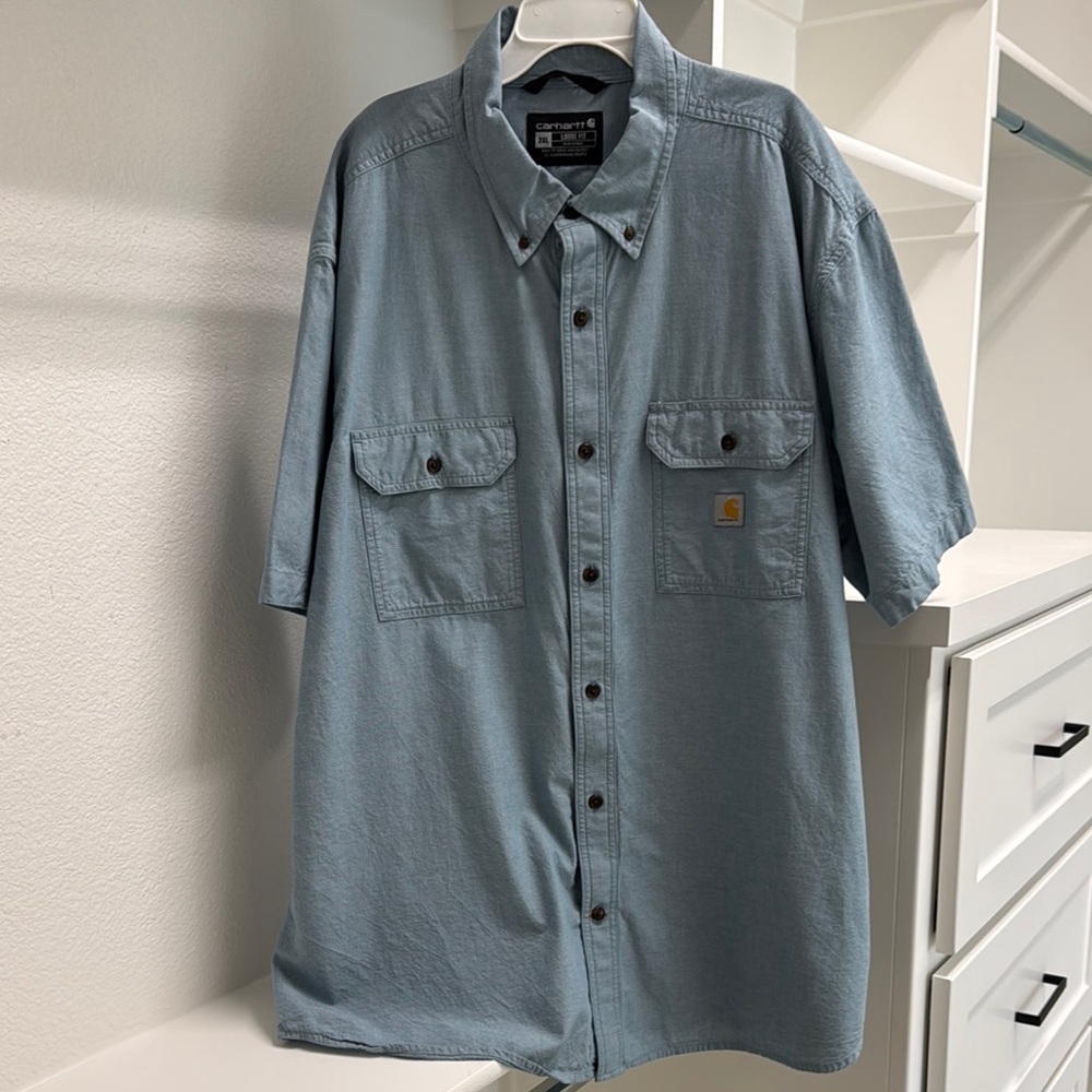 Carhartt Loose Fit Short Sleeve 100% Cotton Men's 2XL Casual Work Shirt Lt Blue‎
